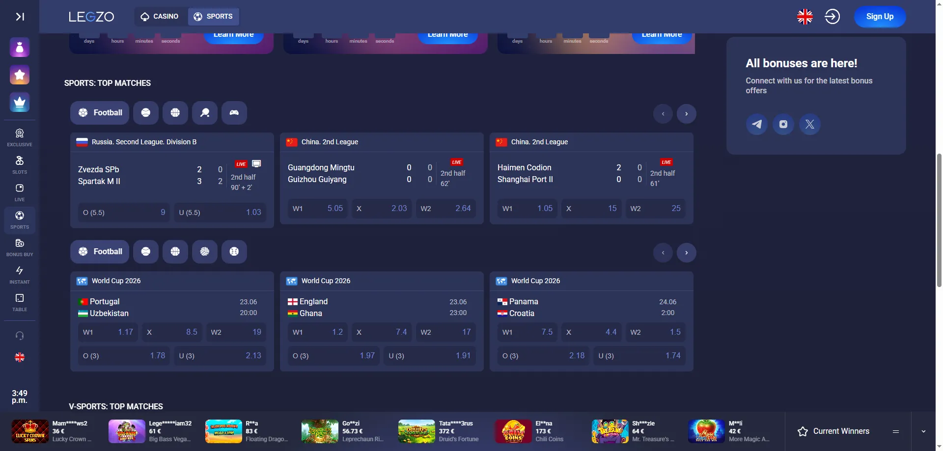 Legzo Casino spordipanused ja kihlveod online
