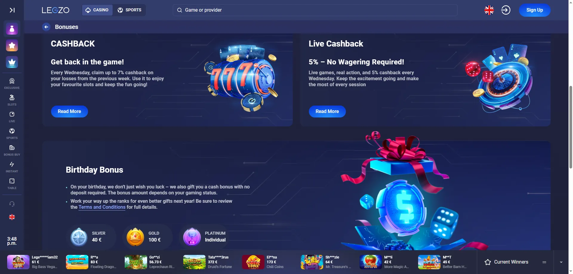 Legzo Casino tervitusboonus kuni 900€ ja 50 tasuta spinni