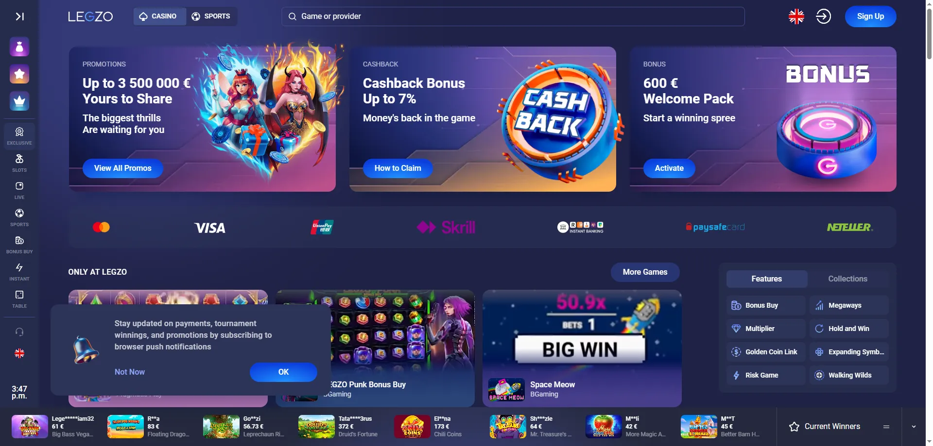 Legzo Casino avaleht – online kasiino ülevaade Eesti mängijatele