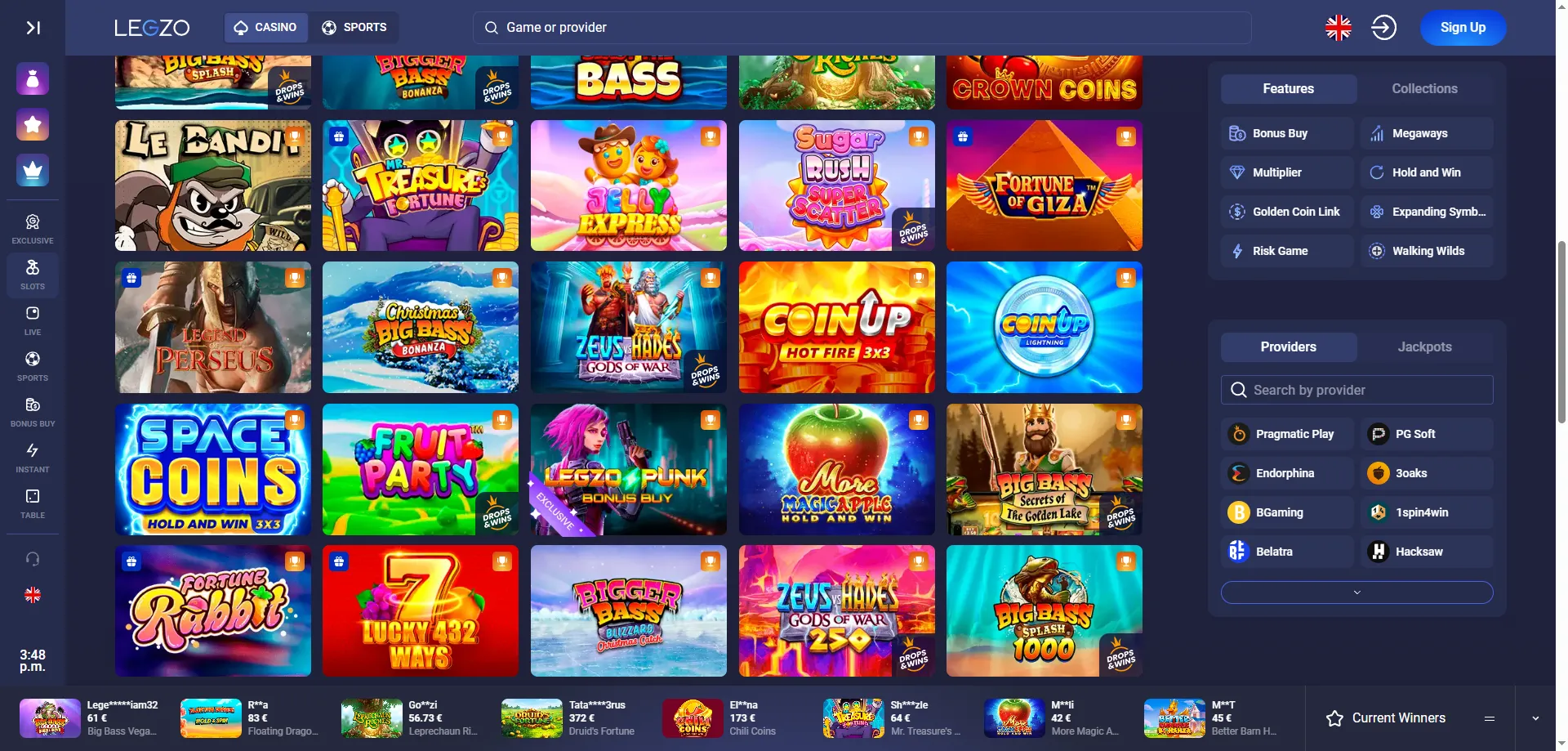 Legzo Casino slotid ja mänguvalik – üle 4000 mängu